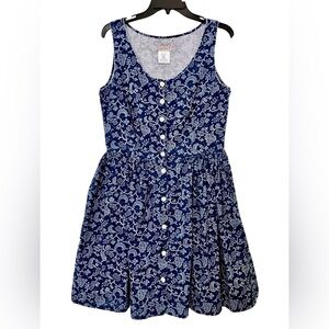 Esprit Vintage 80’s Womens 11/12 Navy White Floral Batik Print Tank Style Dress